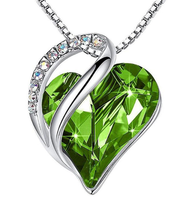 Women's Heart-Shaped Multi-Layered Geometric Pendant Necklace with Synthetic Birthstone