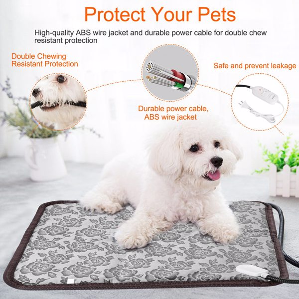 Pet heating pad features: chew-resistant cord and leak-resistant controller