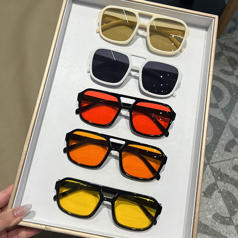 Candy Color Double Bridge Square Frame Sunglasses