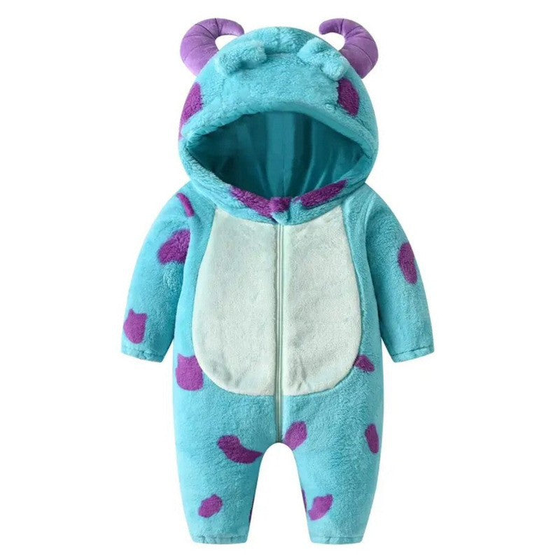 Newborn Baby Flannel Animal Hooded Romper Jumpsuit