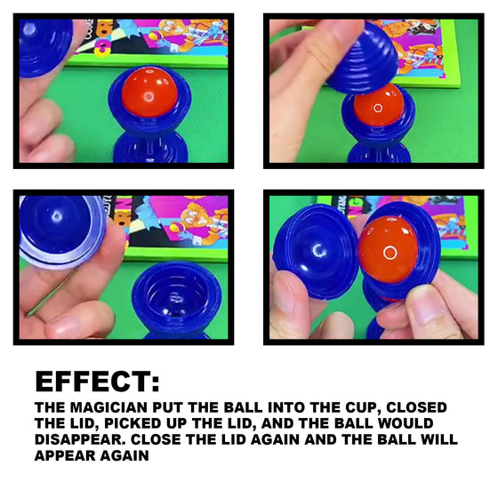 Blue cup and ball magic trick from the blind box with how-it-works steps