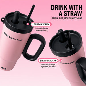 Pink tumbler with built-in straw lid