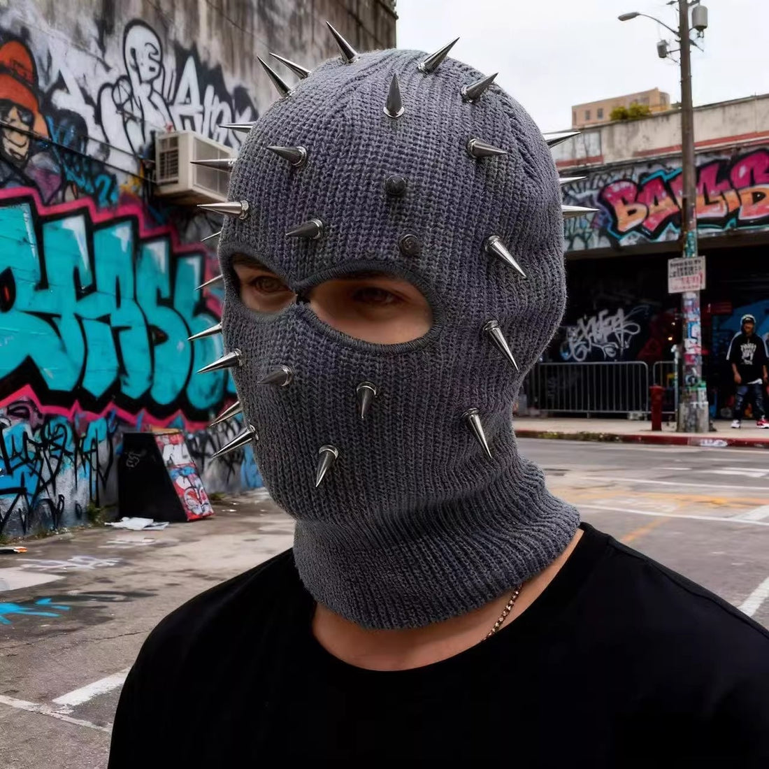Street couples wearing full-face masks