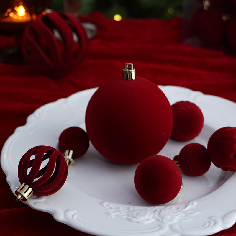 Set of small velvet flocked Christmas ball ornaments, photo 3