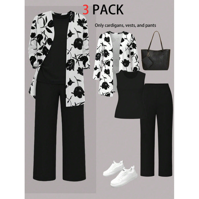 Casual 3D Printed 3-Piece Set Top Vest Pants