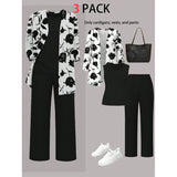 Casual 3D Printed 3-Piece Set Top Vest Pants