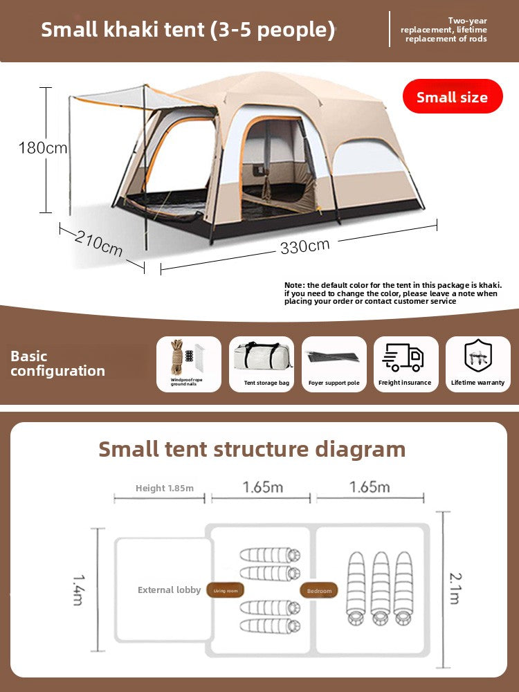 Foldable Waterproof Camping Tent with Two Bedrooms
