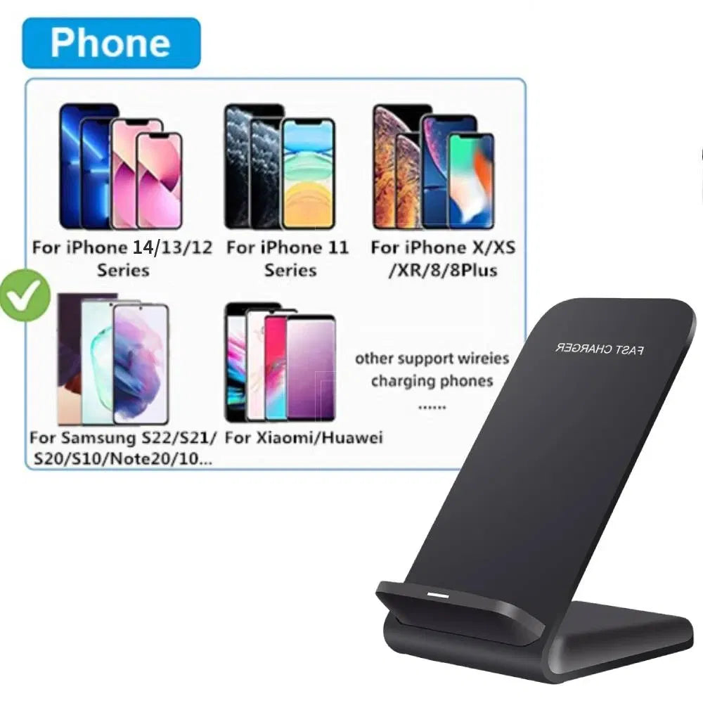 Wireless charging pad stand holding a smartphone