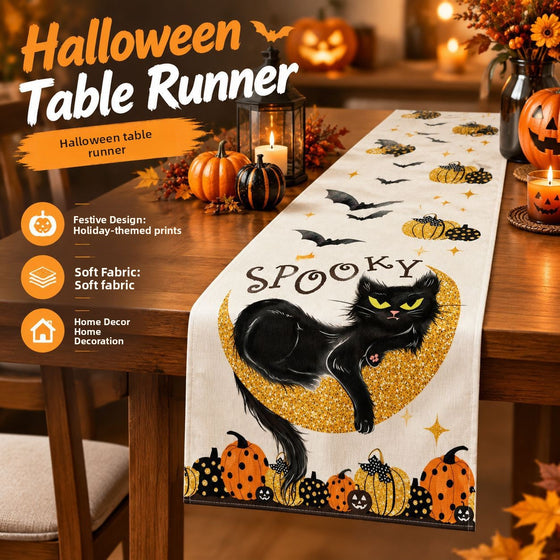 Halloween Pumpkin Ghost Linen Table Runner