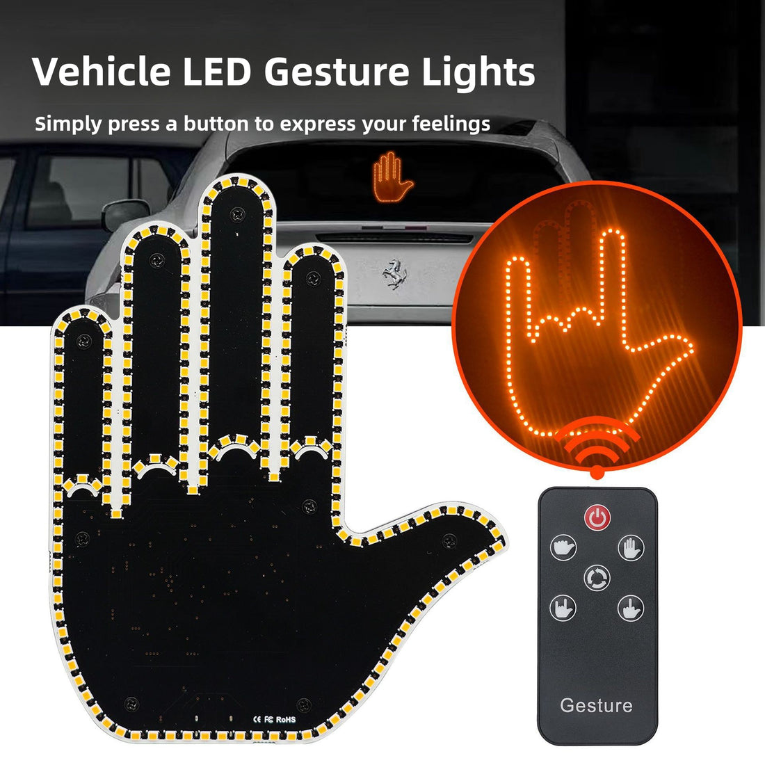Interactive LED Gesture Light with Remote for Car Warning and Anti-Collision Signaling