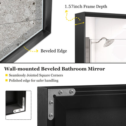 40x30 Inch Glossy Black Bathroom Wall Vanity Mirror