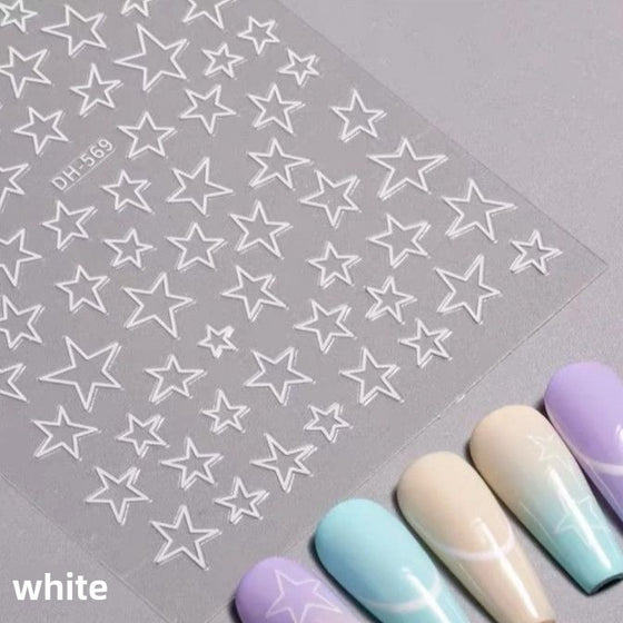 Five-Pointed Star Nail Stickers in White, Black, Gold, Silver, image 5 of 8