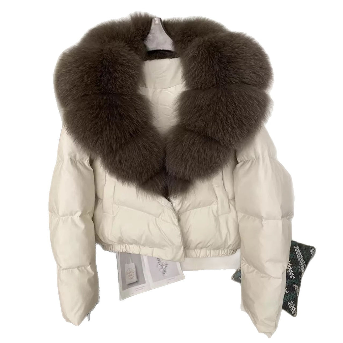 Women's short padded coat with removable faux fur collar, photo 5