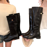 Womens Retro Leather Boots with Hidden Heel