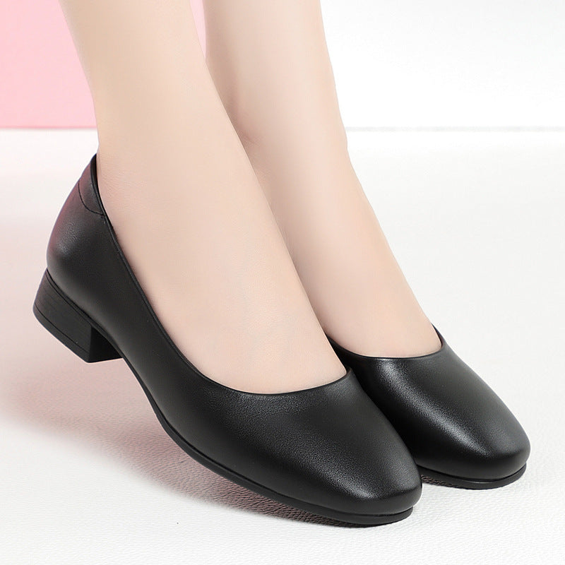 Square Toe Low Heel Slip On Flats