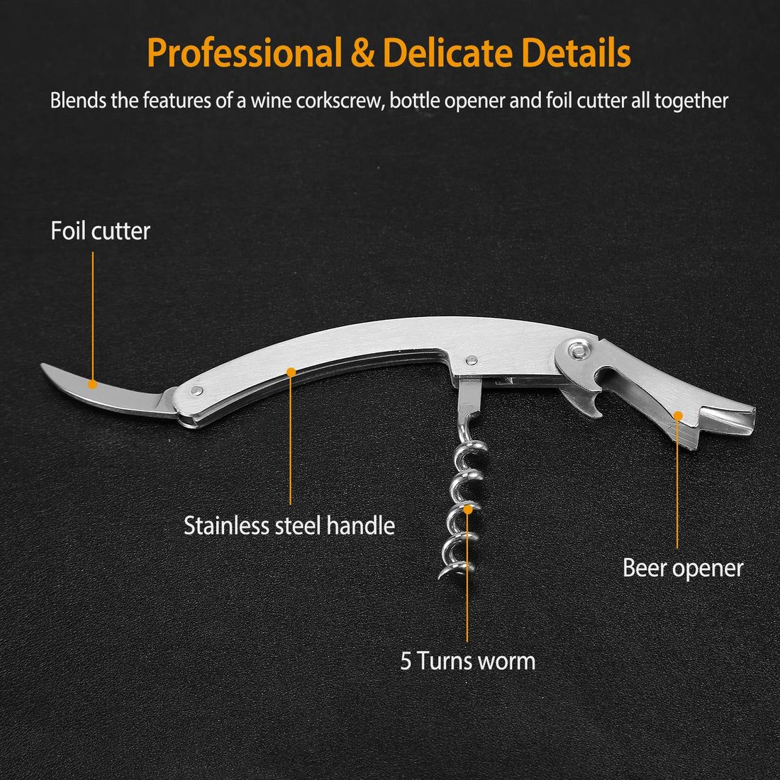 Labeled parts of the waiter's corkscrew