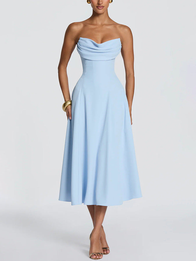 Women's strapless pleated A-line dress with lace-up back, photo 6