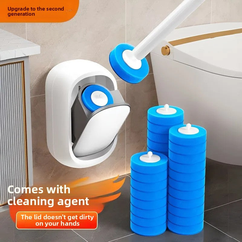 Disposable Toilet Brush Set with Wall-Mounted Holder and Refill Heads