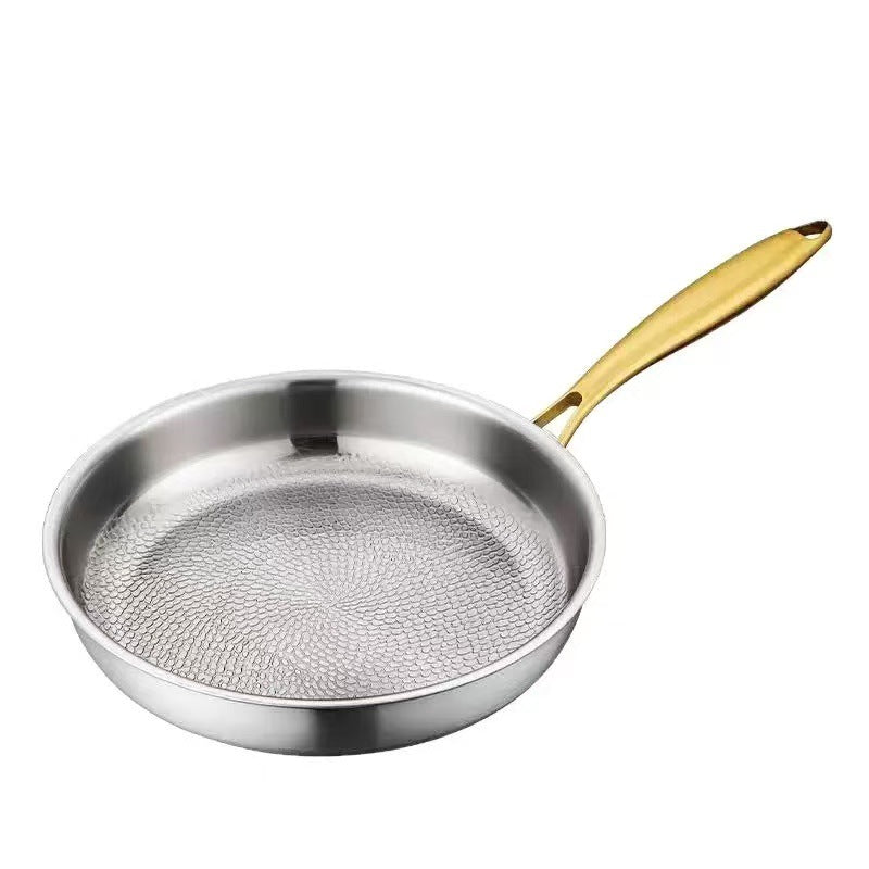 304 Stainless Steel Frying Pan with Gold-Tone Handle