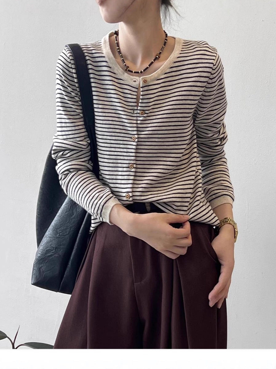 Striped Knitted Cardigan Jacket Women's Spring and Autumn New