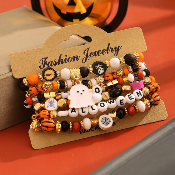 Halloween Orange Pumpkin Skull Bracelet Set