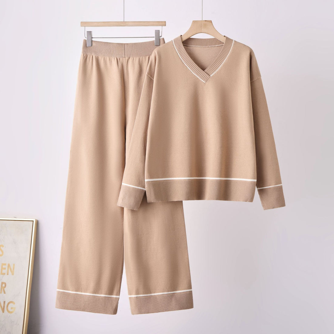 Women's two-piece knit sweater and wide leg pants set, photo 5