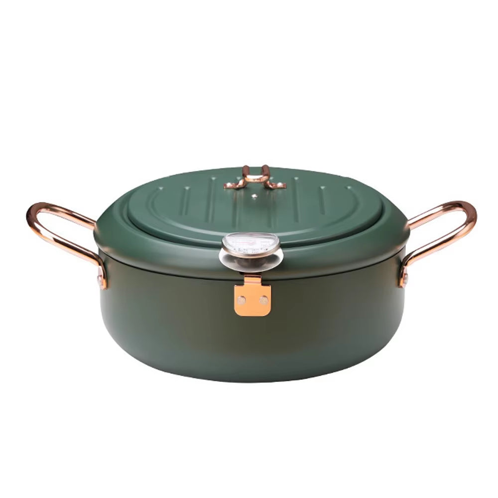 2.2L/3.4L Japanese Style Deep Fryer Gas Tempura Chicken French Fries Fryer Stainless Steel Cooking Pot Boiler with Thermometer