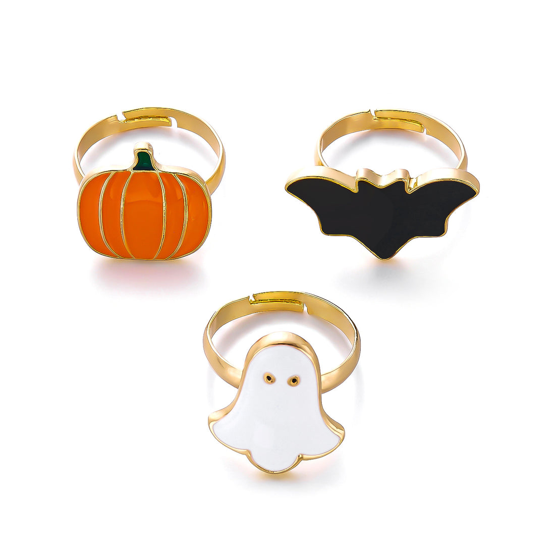 Halloween Adjustable Ghost Pumpkin Bat Ring Set