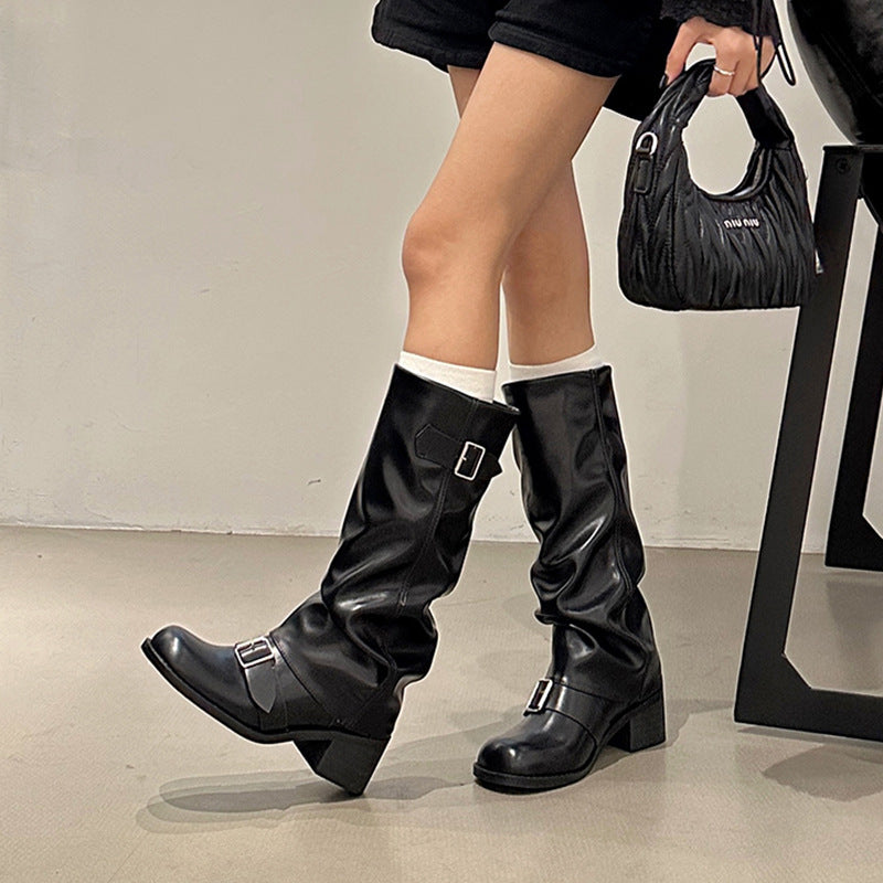 Women's Thick Heel Round Toe Over-The-Knee Knight Boots