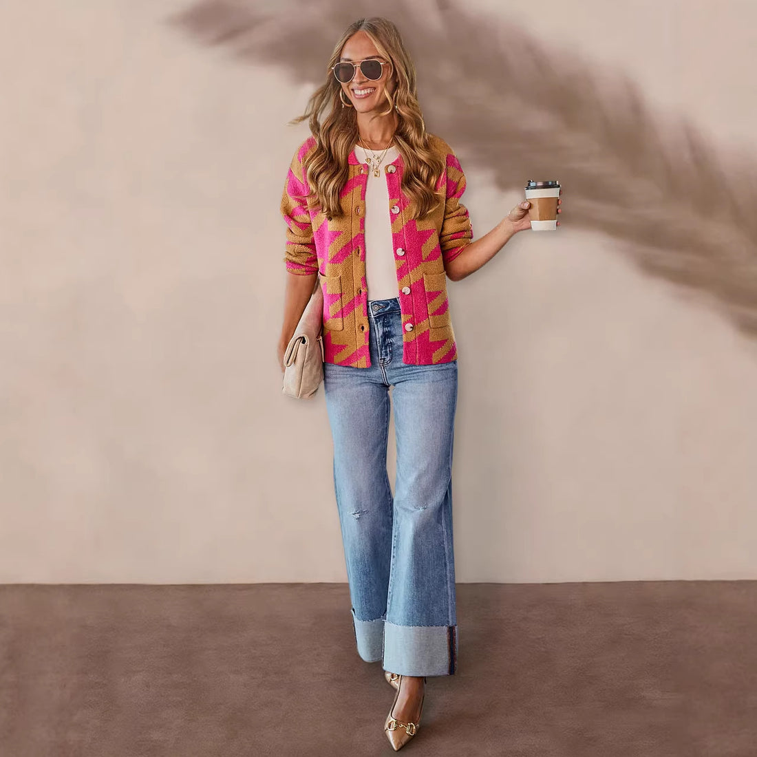 Women's High-Waisted Wide-Leg Washed Denim Jeans with Ripped Details