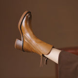 Womens Vintage Chunky Heel Ankle Boots