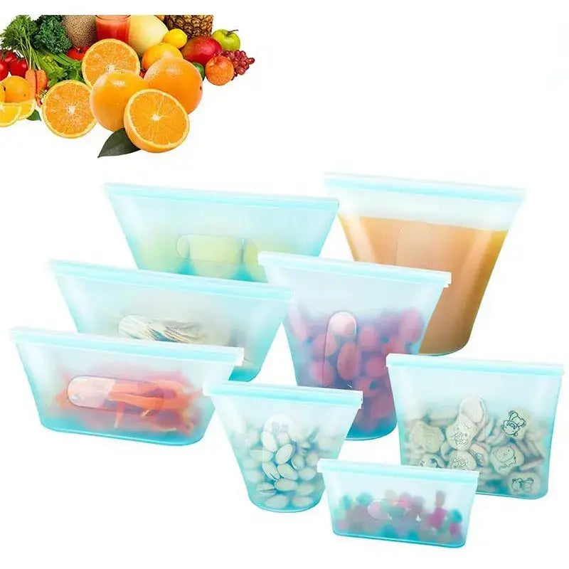Silicone storage bag shown filled with fresh produce