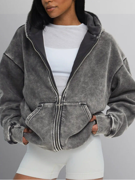 Men's Heavyweight Fleece-Lined Vintage Washed Hoodie Loose Fit Streetwear Sweatshirt