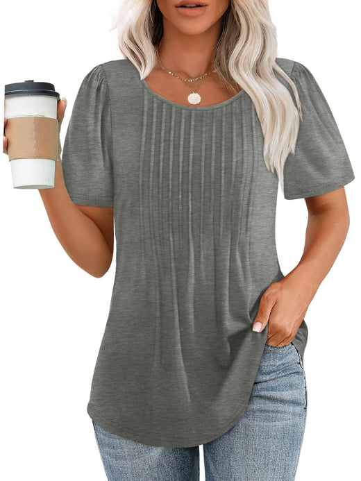 Womens Pleated Round Neck T-Shirt
