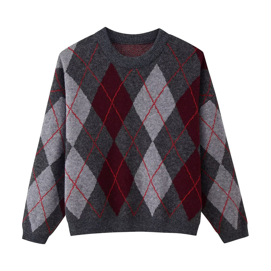 Women's Retro Diamond Pattern Acrylic Blend Pullover Sweater