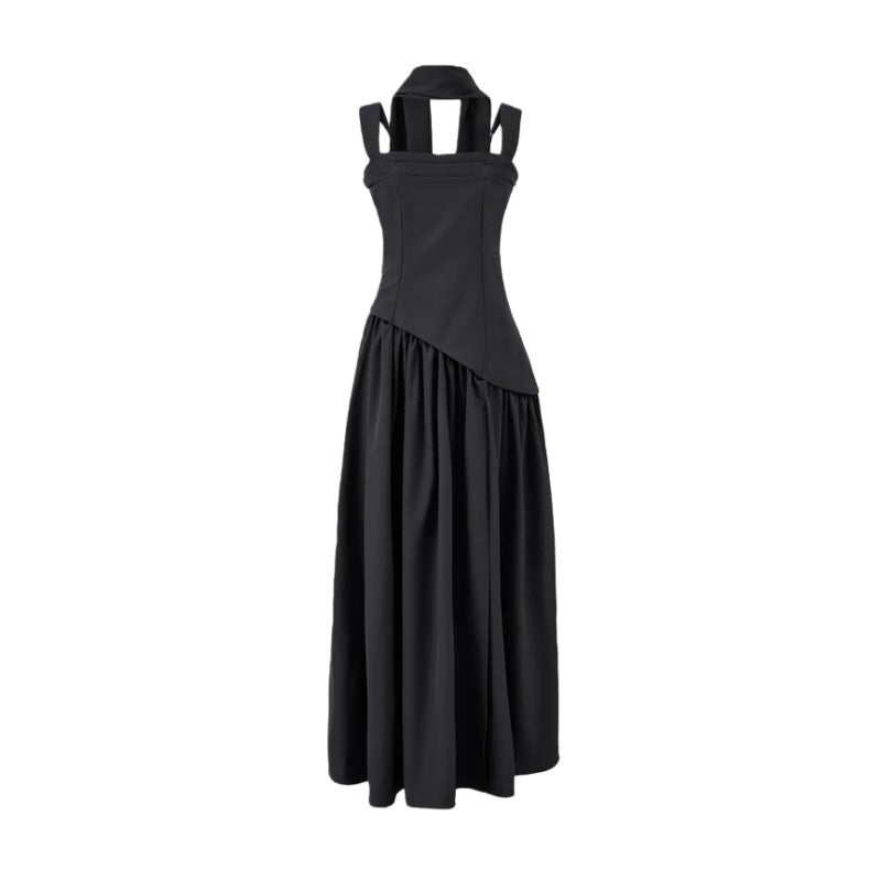 Fitted-waist pleated maxi dress