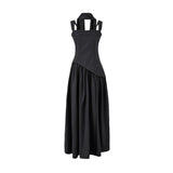 Fitted-waist pleated maxi dress
