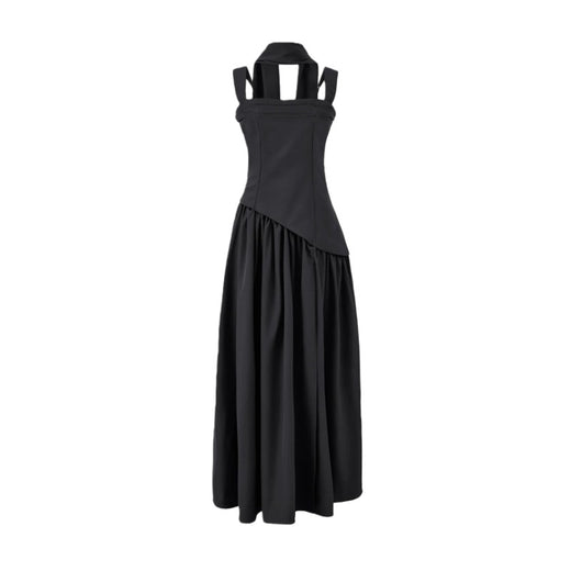 Fitted-waist pleated maxi dress