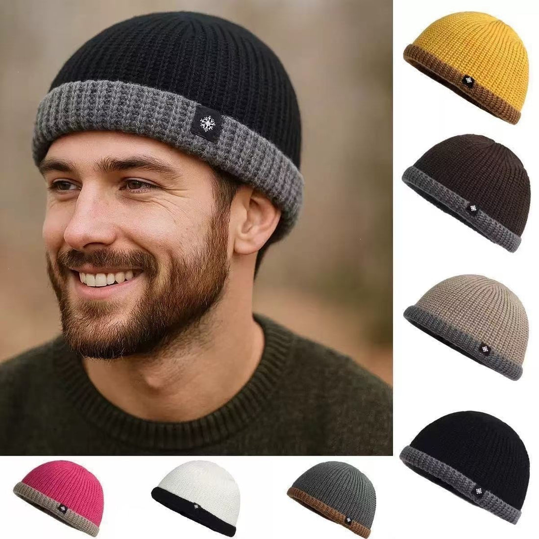 Men's Fleece Lined Knitted Beanie Hat with Ear Protection
