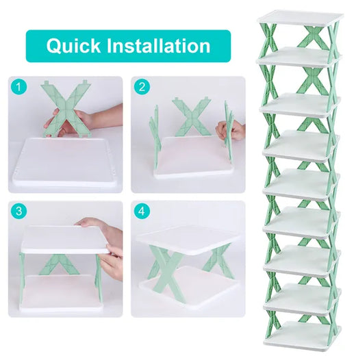 Narrow shoe rack fitted into a closet corner