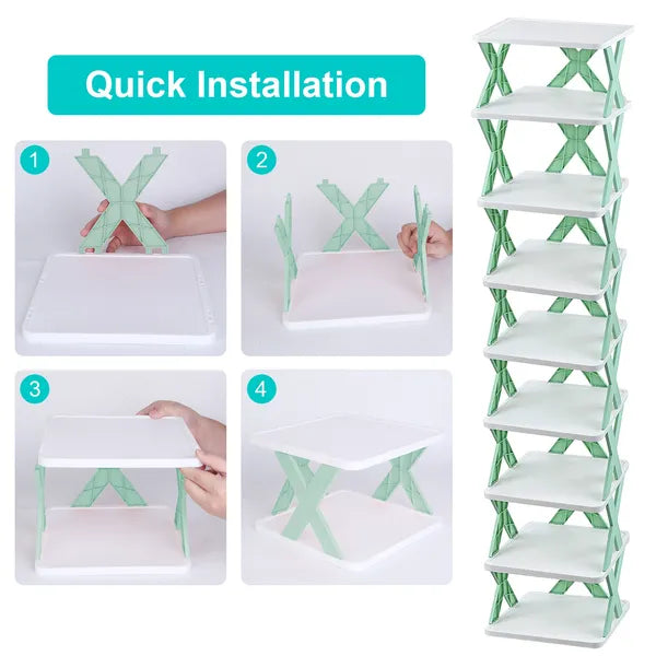 Narrow shoe rack fitted into a closet corner