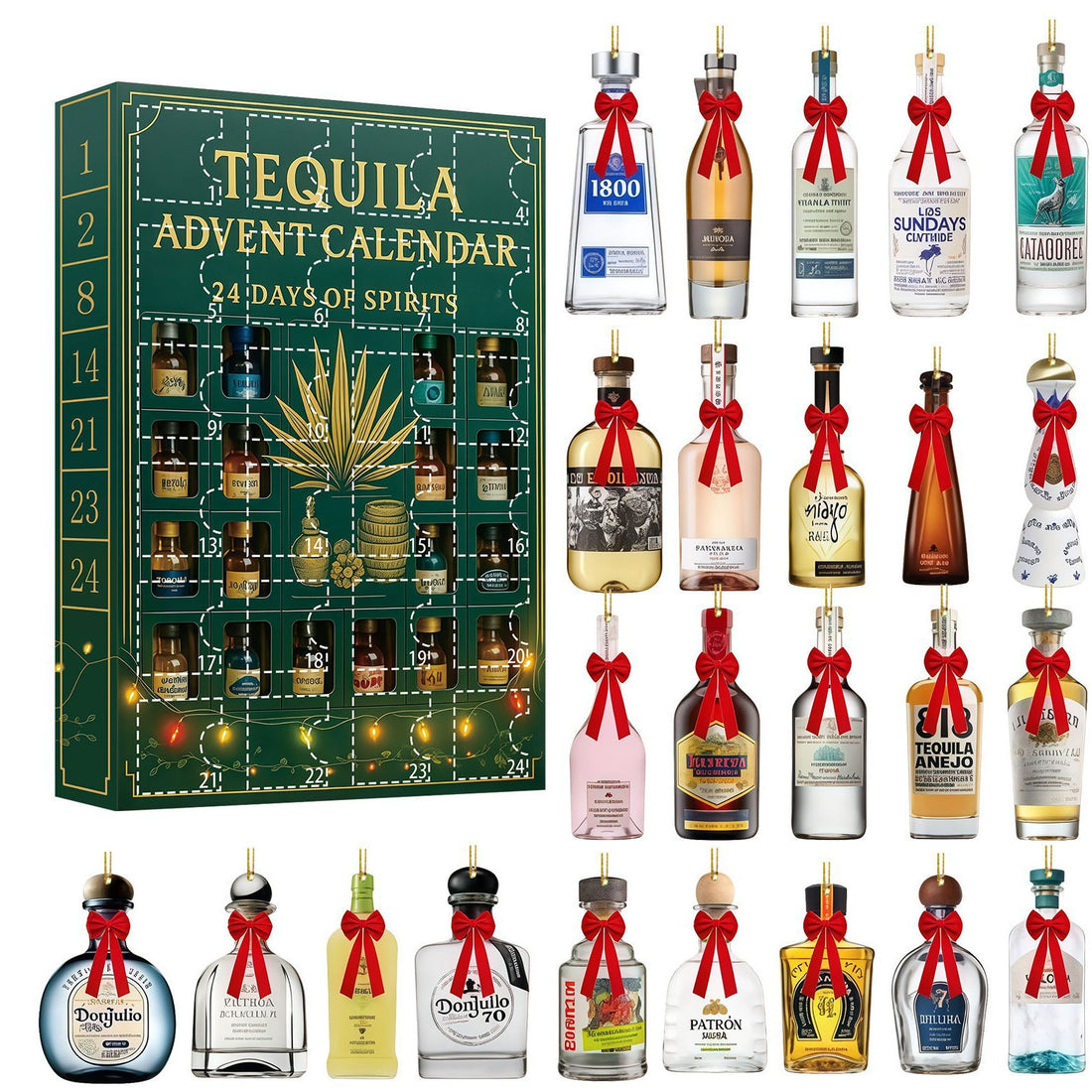 Tequila Advent Calendar box with 24 mini bottle ornaments