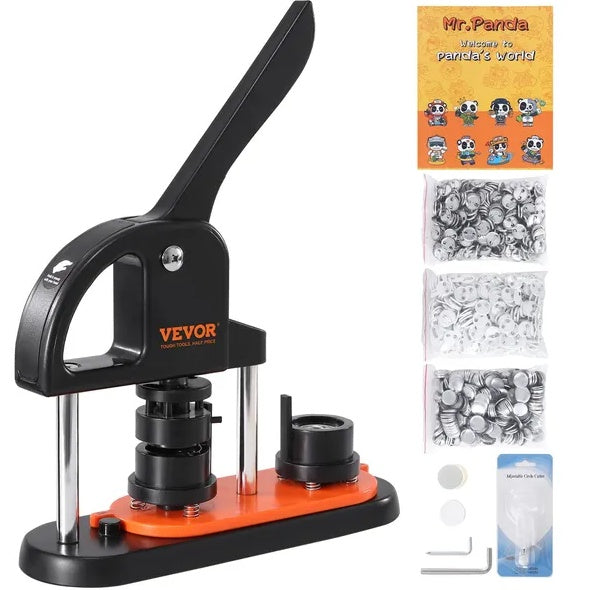 Button maker machine metal punch press close-up