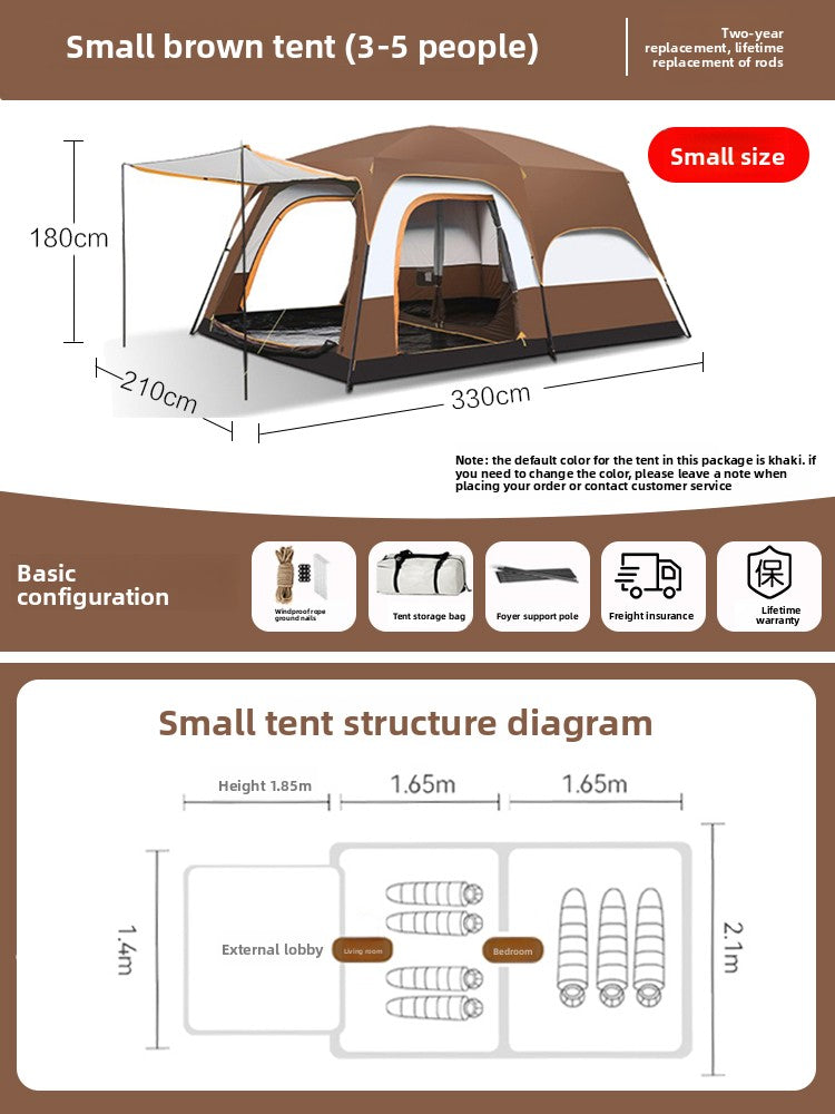 Foldable Waterproof Camping Tent with Two Bedrooms
