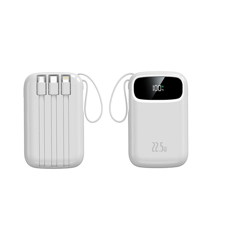 Large-capacity, compact power bank with built-in cable
