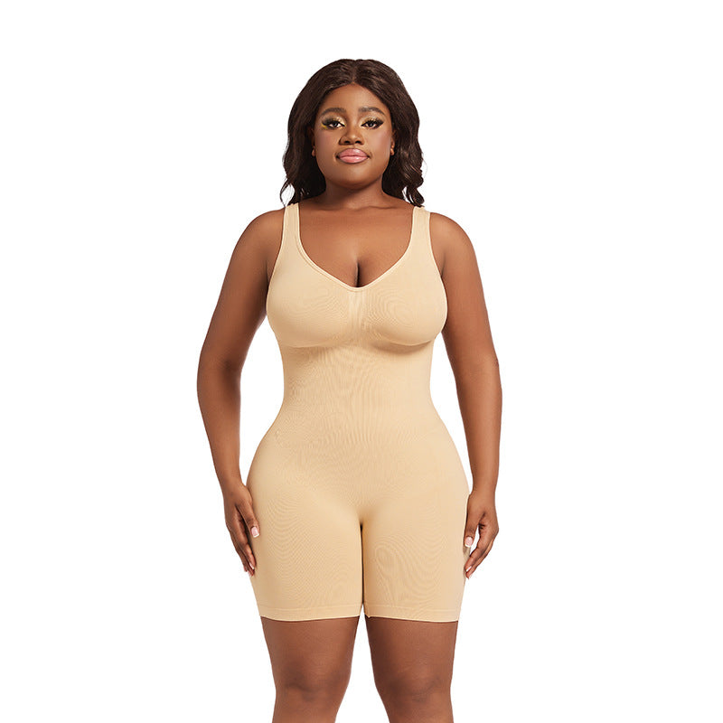 Plus Size Seamless Body Shaping Bodysuit with Wide Straps Tummy Control and Butt Lift