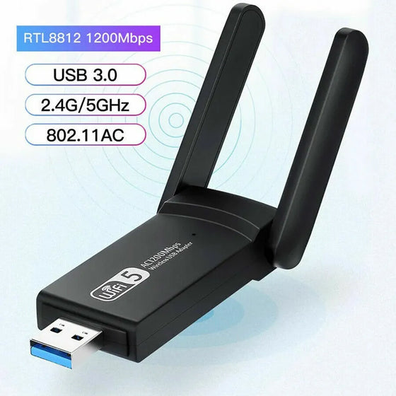 Dual band USB WiFi adapter with feature labels