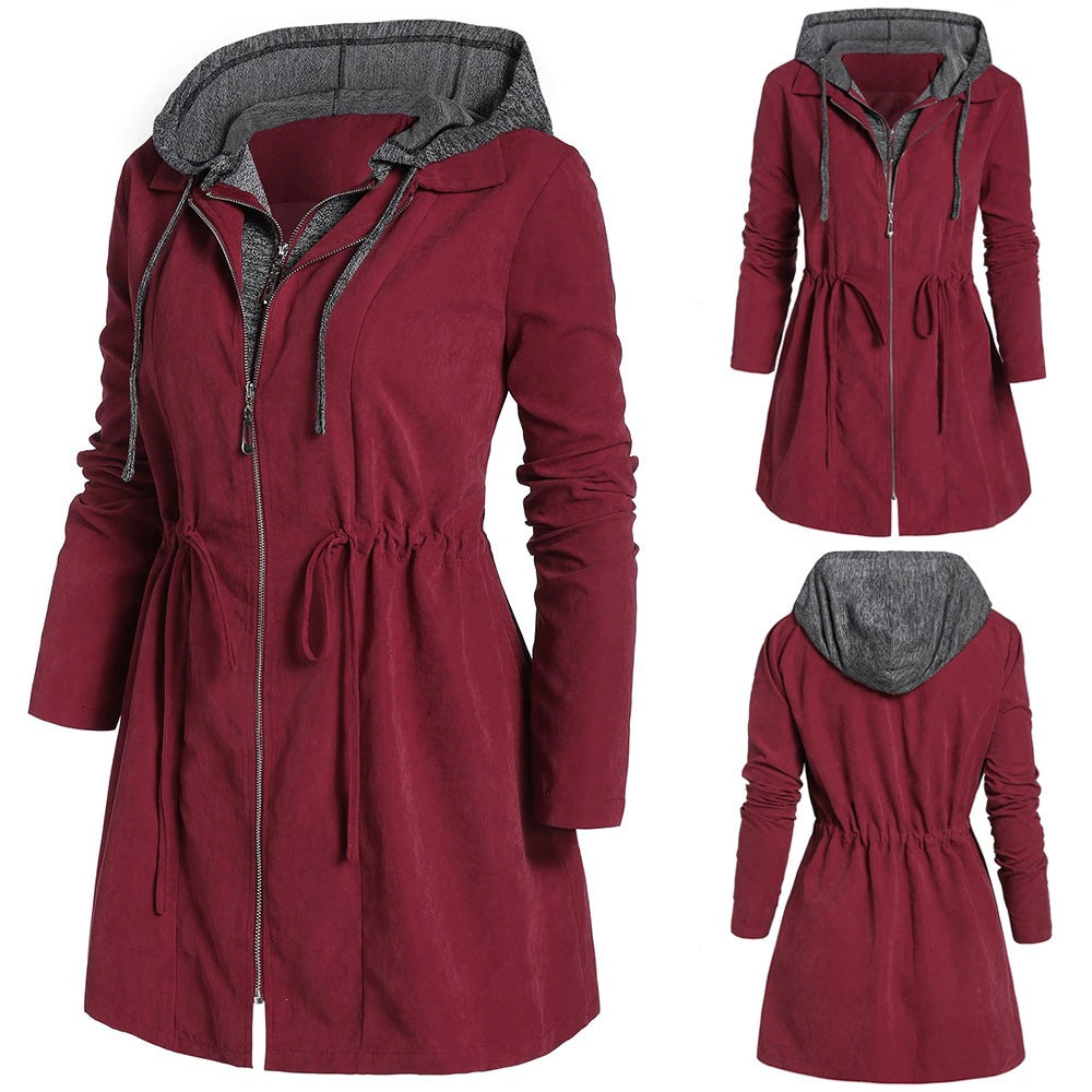 Women's long hooded trench coat with double zipper front, photo 2