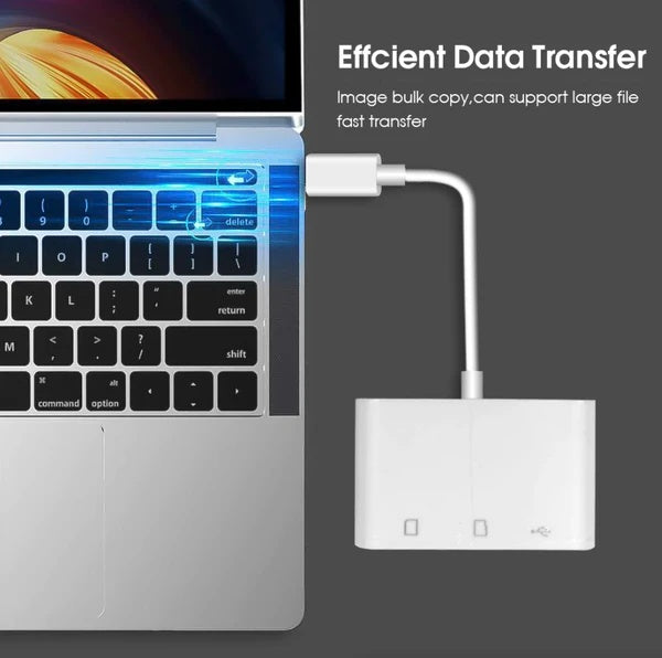 White USB-C 3-in-1 card reader, front view