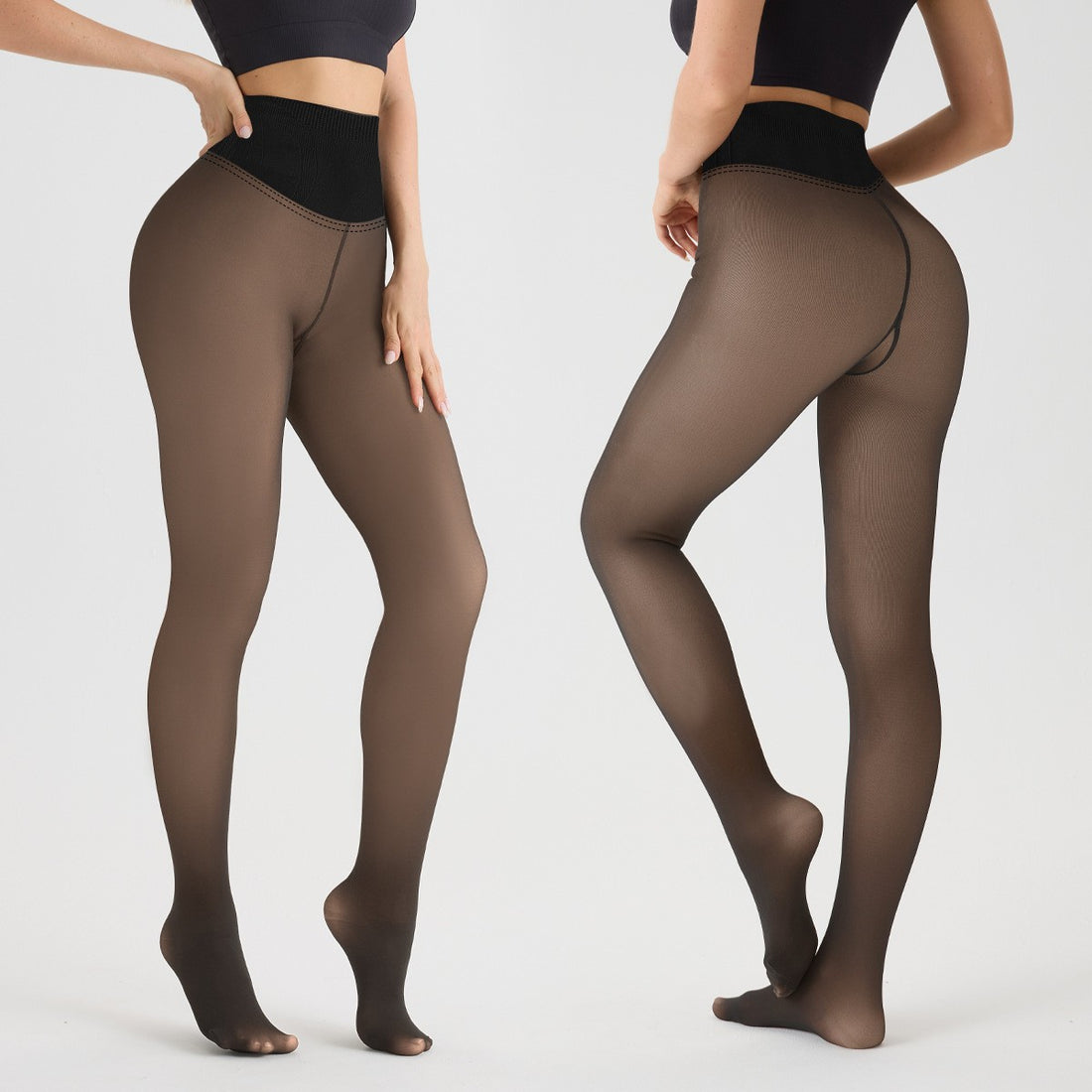 Women's high-waisted sheer skinny leggings in a warm brown tone, photo 5
